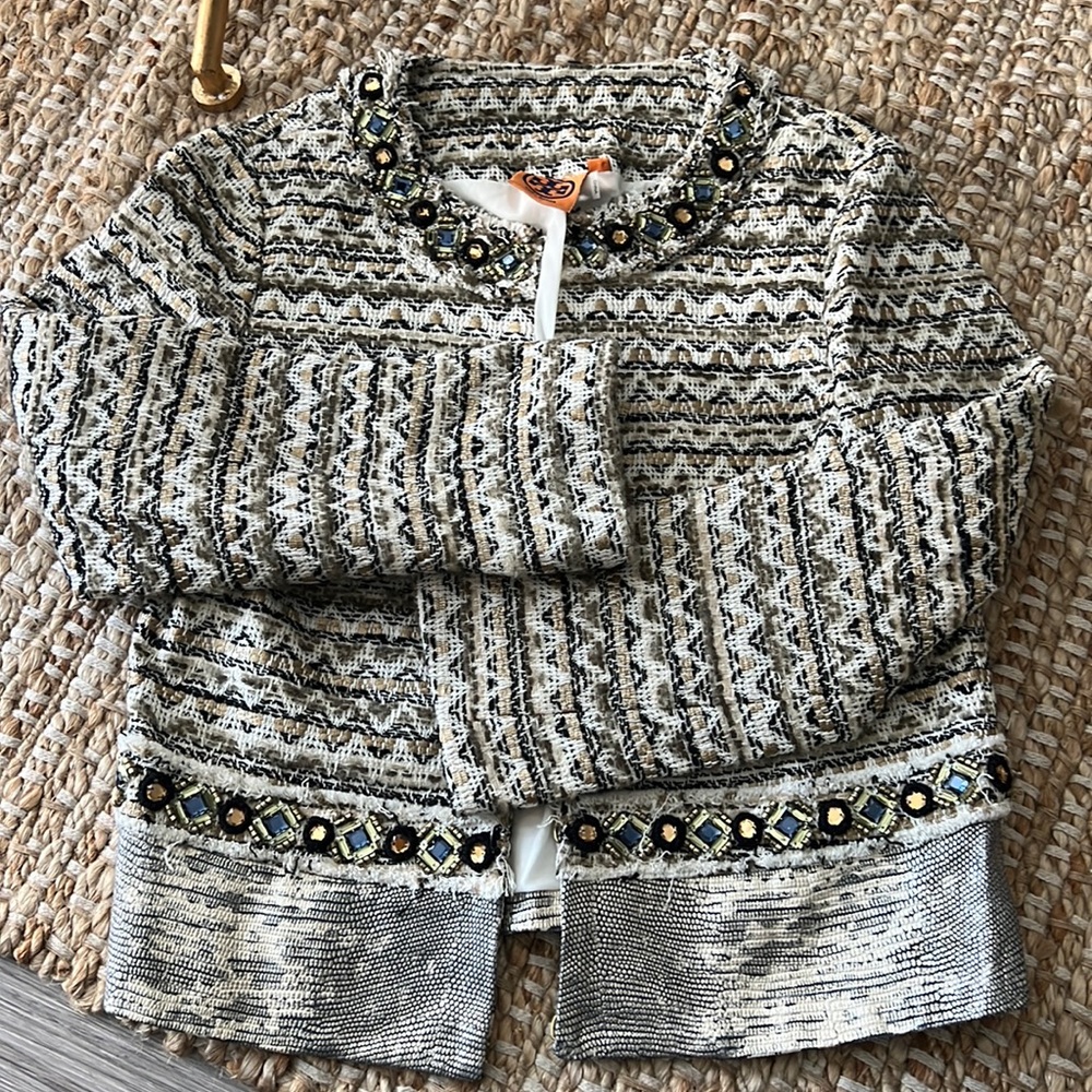 Tory Burch
Vanessa Mix-Fabric Beaded Jacket